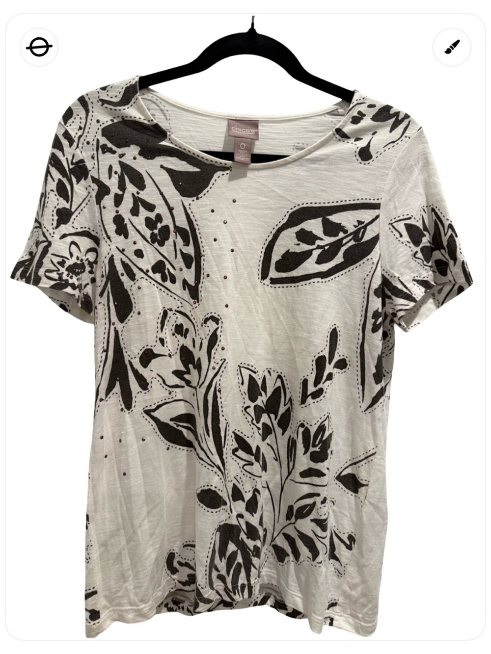 Chico's White Top with Black Botanical Print
